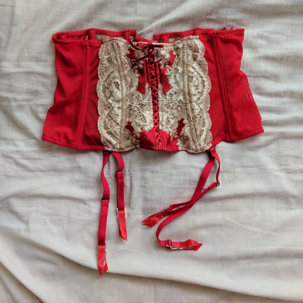 Victoria's secret garter belt red and light gold